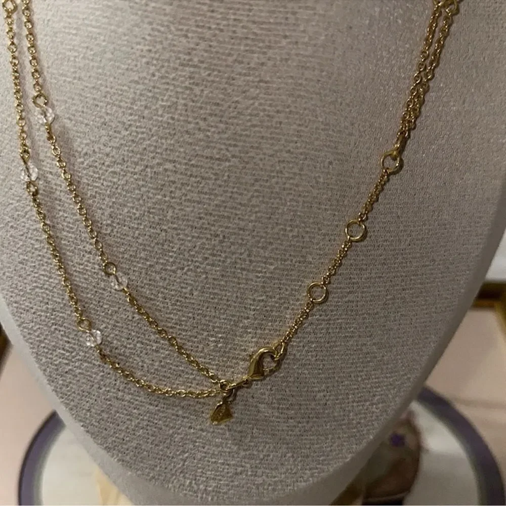 J.Crew Double Strand Hold Tone Beaded Sparkles This is My Lucky Charm Necklace